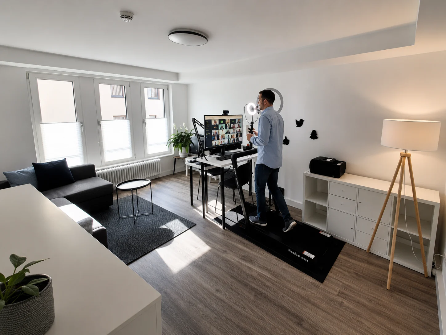 Arbeitsplatz mit Stehpult, Kamera und Ringlicht für Video-Calls und Websessions im K7 Workspace Königstein